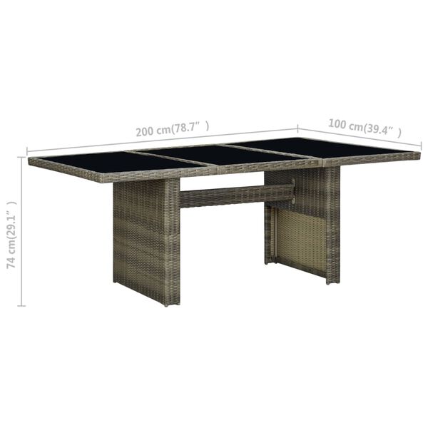 vidaXL Garden Table Brown Poly Rattan and Tempered Glass