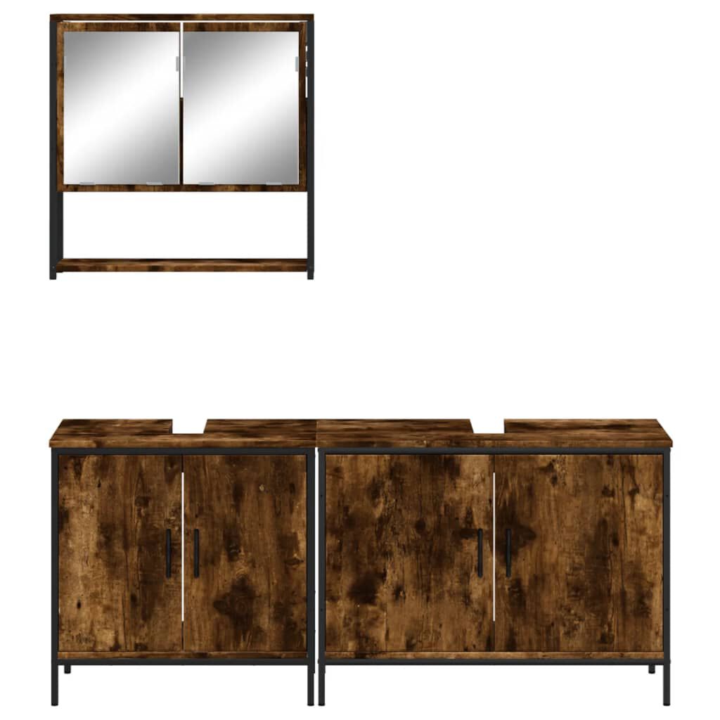 vidaXL 3 Piece Bathroom Furniture Set Smoked Oak Engineered Wood