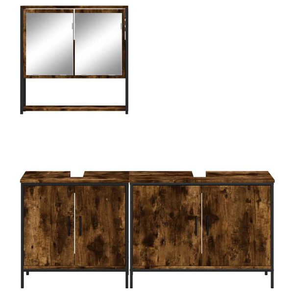 vidaXL 3 Piece Bathroom Furniture Set Smoked Oak Engineered Wood