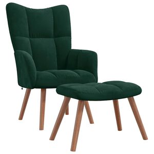 vidaXL Relaxing Chair with a Stool Dark Green Velvet