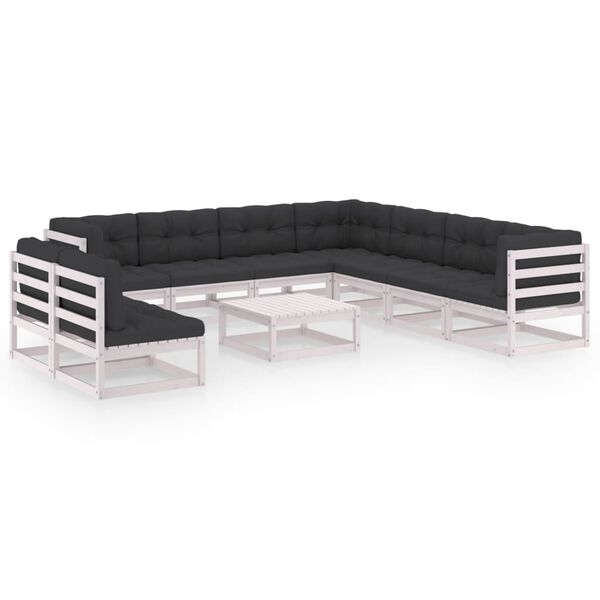 vidaXL 10 Piece Garden Lounge Set with Cushions White Solid Pinewood