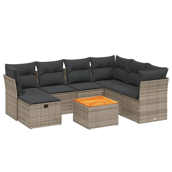 vidaXL 8 Piece Garden Sofa Set with Cushions Grey Poly Rattan