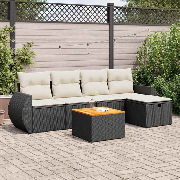vidaXL 6 Piece Garden Sofa Set with Cushions Black Poly Rattan