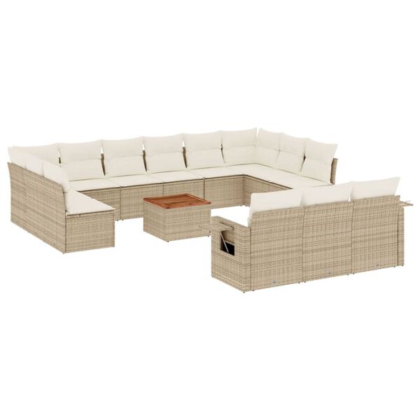 vidaXL 14 Piece Garden Sofa Set with Cushions Beige Poly Rattan