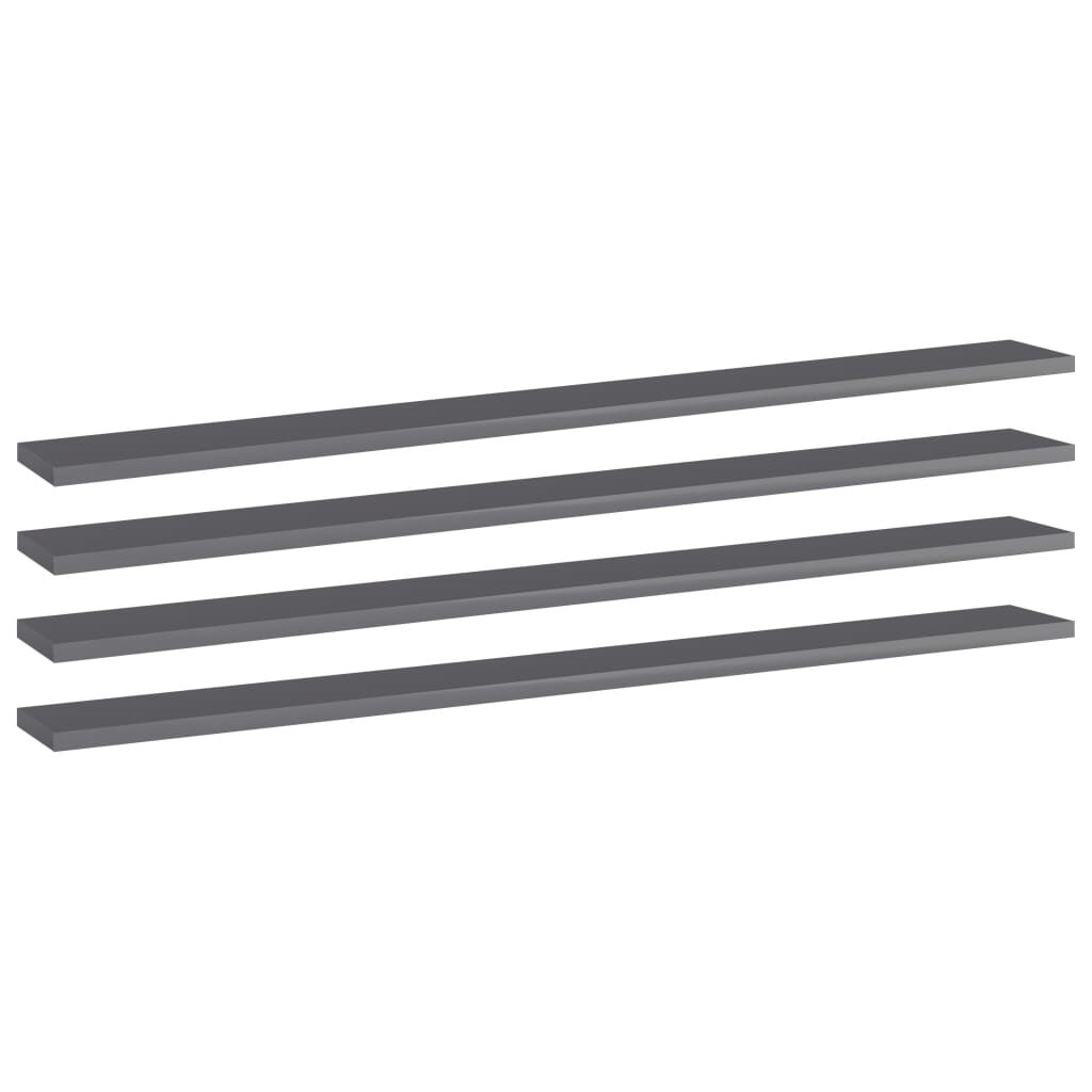 vidaXL Bookshelf Boards 4 pcs High Gloss Grey 100x10x1.5 cm Engineered Wood