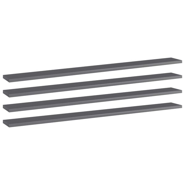 vidaXL Bookshelf Boards 4 pcs High Gloss Grey 100x10x1.5 cm Engineered Wood