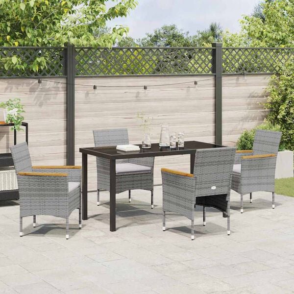vidaXL Garden Dining Set with Cushion 5 pcs Grey Poly Rattan