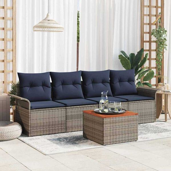 vidaXL Garden Sofa Set 5 pcs Grey Poly rattan