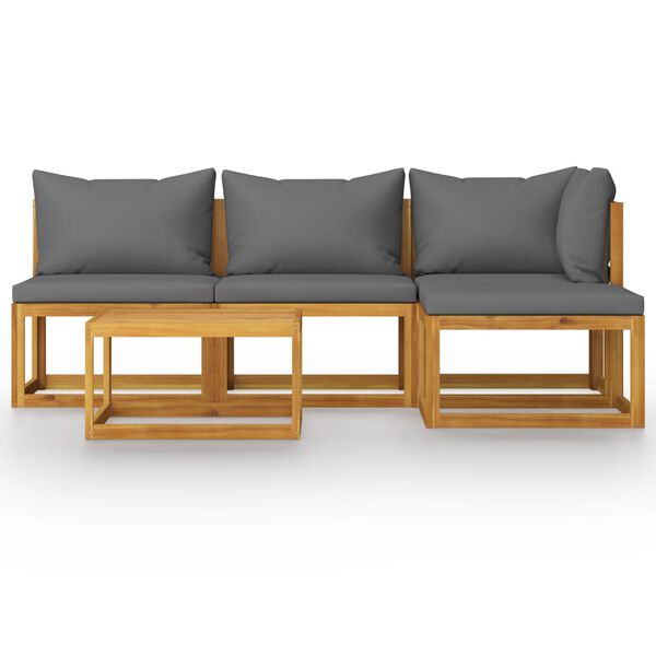 vidaXL 5 Piece Garden Lounge Set with Cushion Solid Acacia Wood