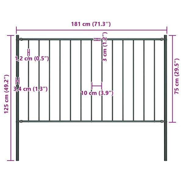 vidaXL Fence Panel with Posts Powder-coated Steel 1.81x0.75 m Anthracite