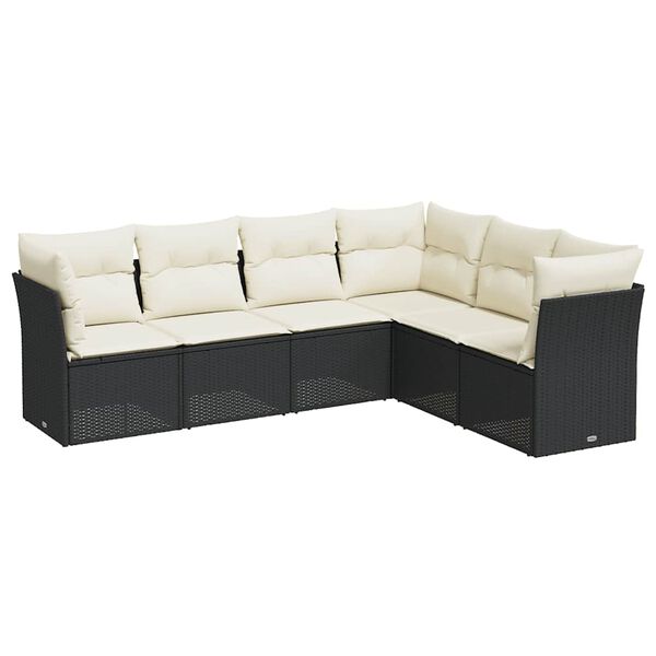 vidaXL 6 Piece Garden Sofa Set with Cushions Black Poly Rattan