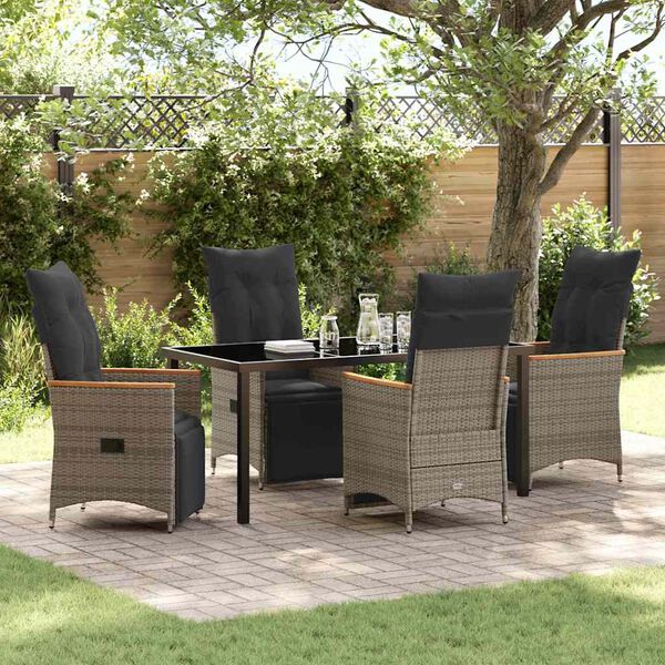 vidaXL Garden Dining Set with Cushion 5 pcs Grey Poly Rattan