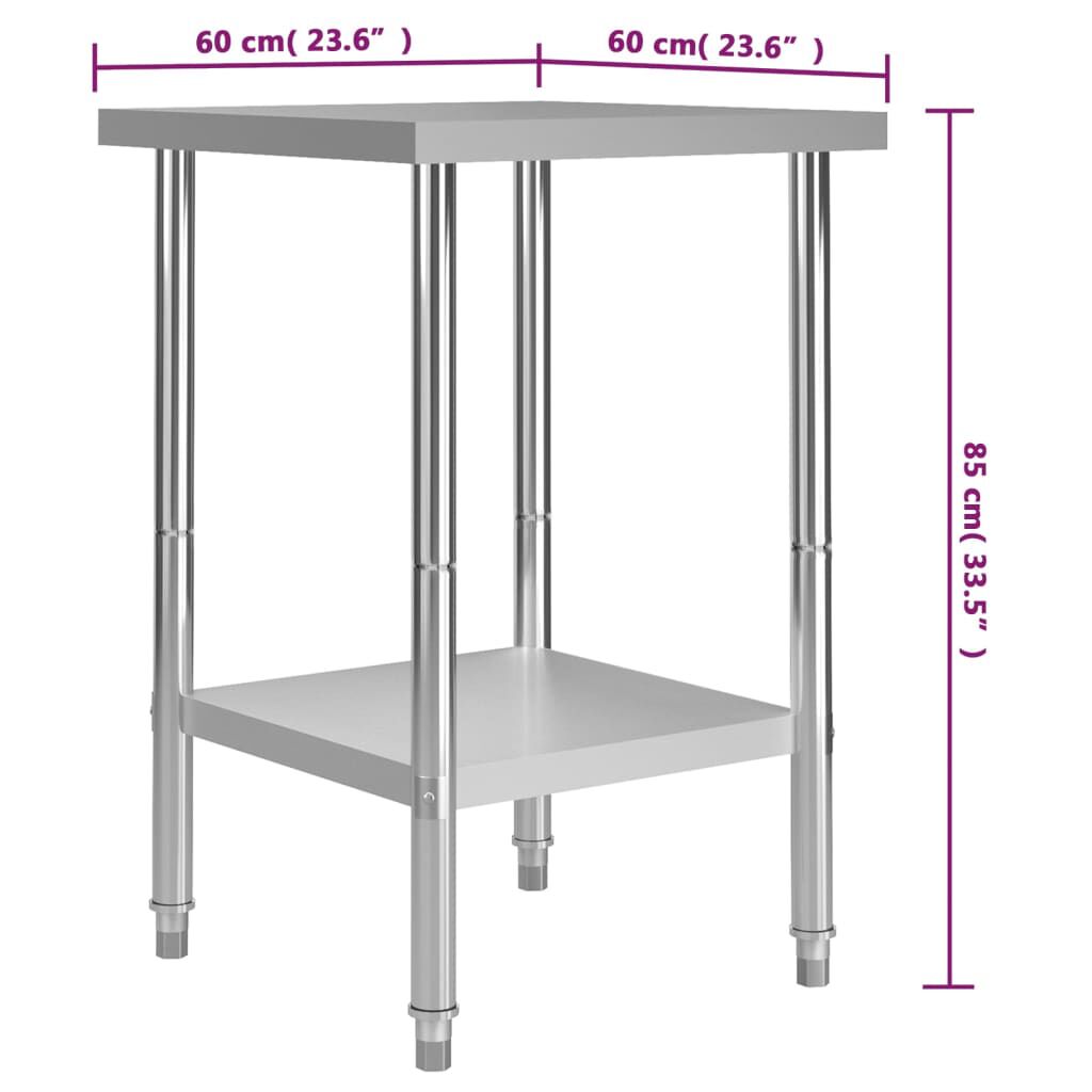 vidaXL Kitchen Work Table 60x60x85 cm Stainless Steel