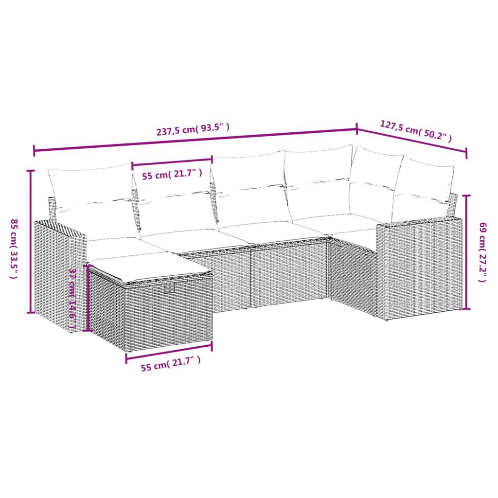vidaXL 7 Piece Garden Sofa Set with Cushions Black Poly Rattan