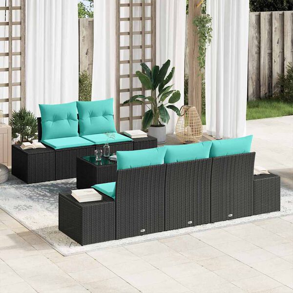 vidaXL Garden Sofa Set 6 pcs Black and Turquoise Poly Rattan