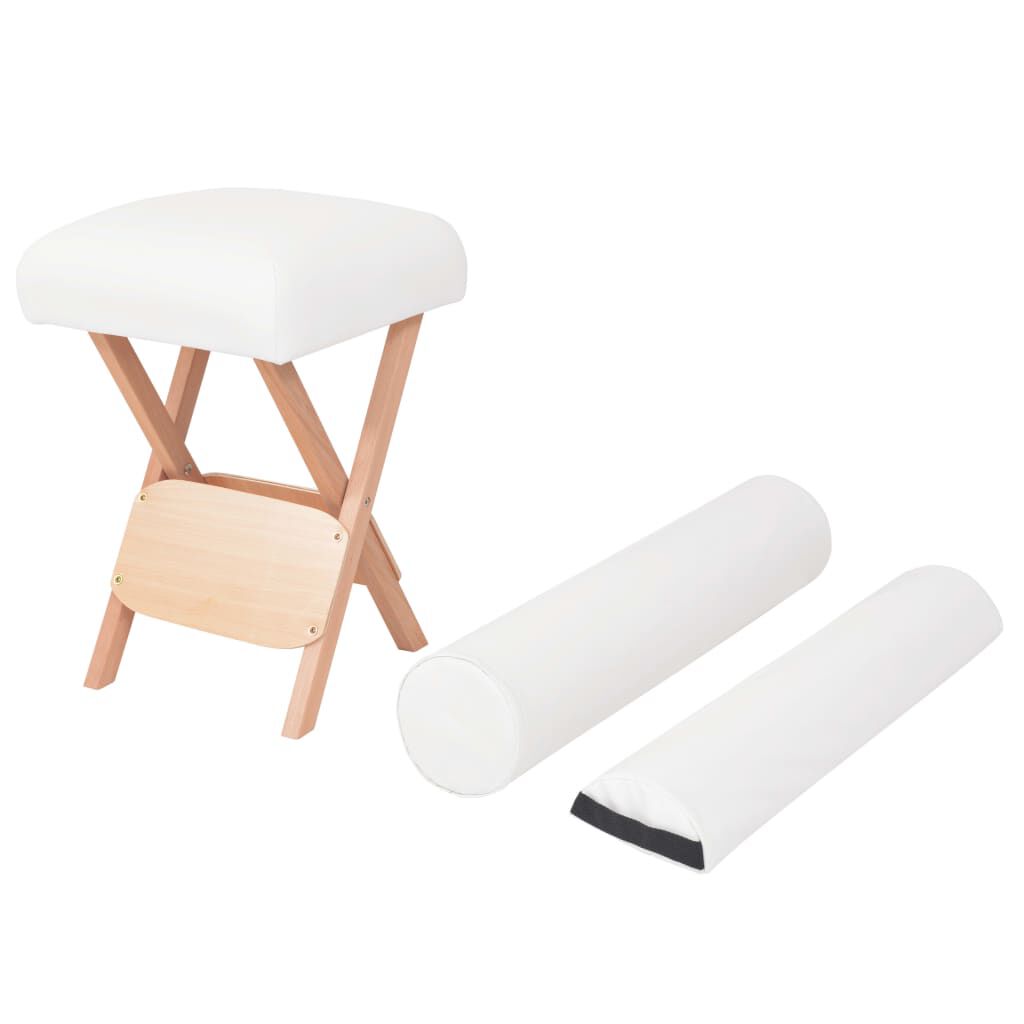 vidaXL Folding Massage Stool with 12 cm Thick Seat & 2 Bolsters White