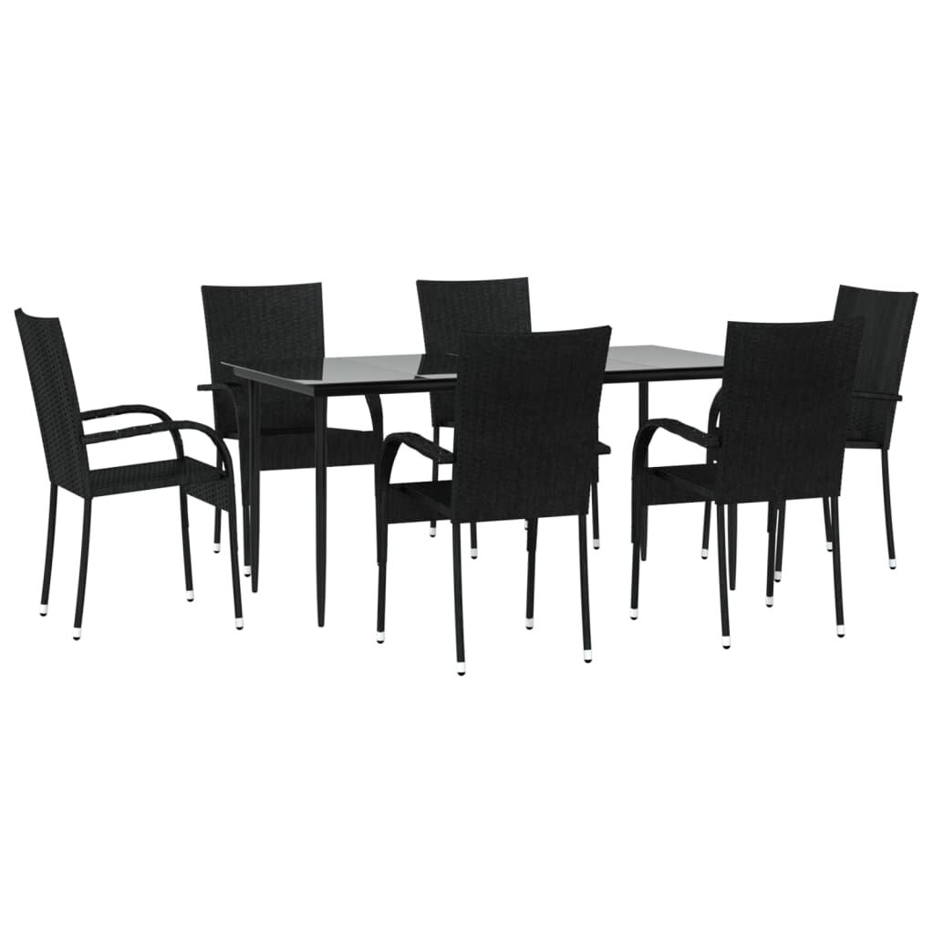 vidaXL 7 Piece Garden Dining Set Black Poly Rattan