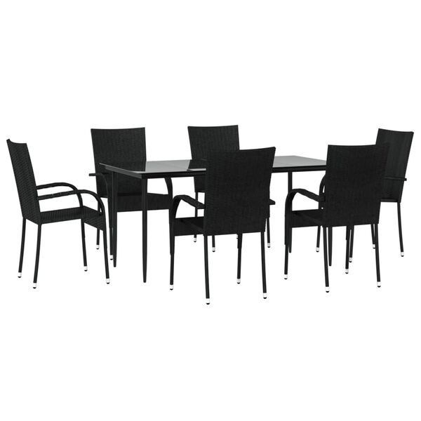 vidaXL 7 Piece Garden Dining Set Black Poly Rattan