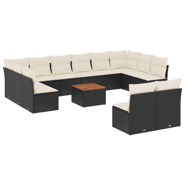 vidaXL 13 Piece Garden Sofa Set with Cushions Black Poly Rattan