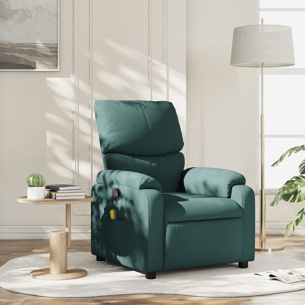 vidaXL Massage Recliner Chair Dark Green Fabric