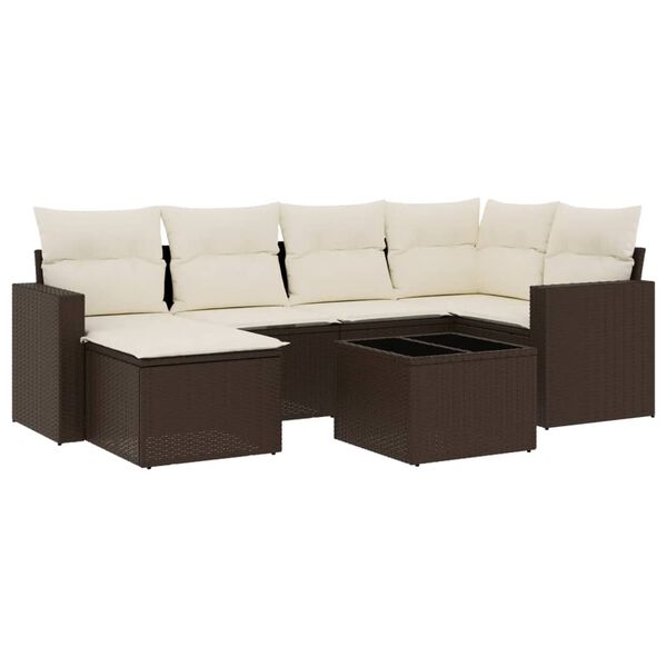 vidaXL 7 Piece Garden Sofa Set with Cushions Brown Poly Rattan