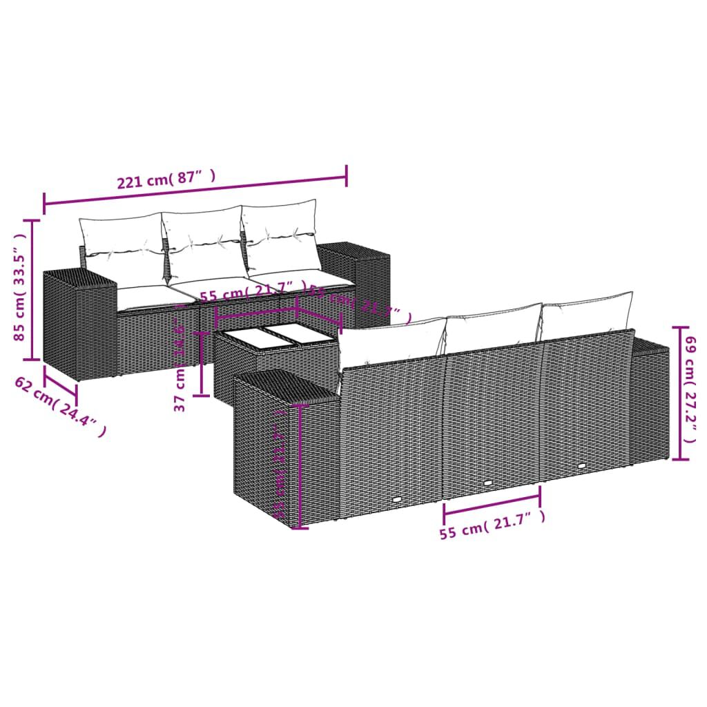 vidaXL 7 Piece Garden Sofa Set with Cushions Beige Poly Rattan