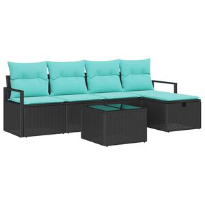 vidaXL Sofa Set with Cushion 6 pcs Black and Turquoise Poly Rattan