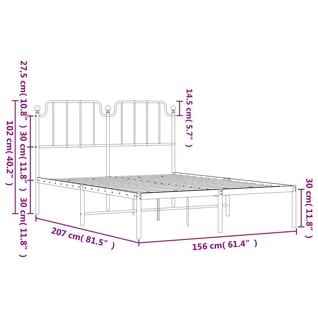 vidaXL Metal Bed Frame without Mattress with Headboard Black 150x200cm