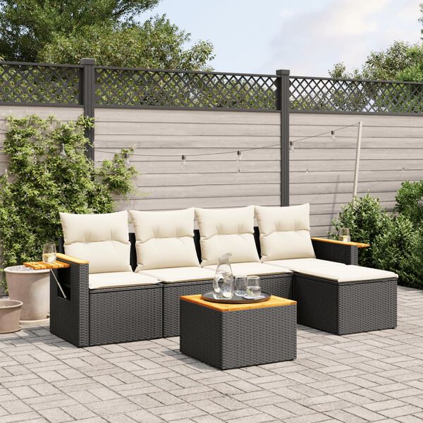 vidaXL 6 Piece Garden Sofa Set with Cushions Black Poly Rattan