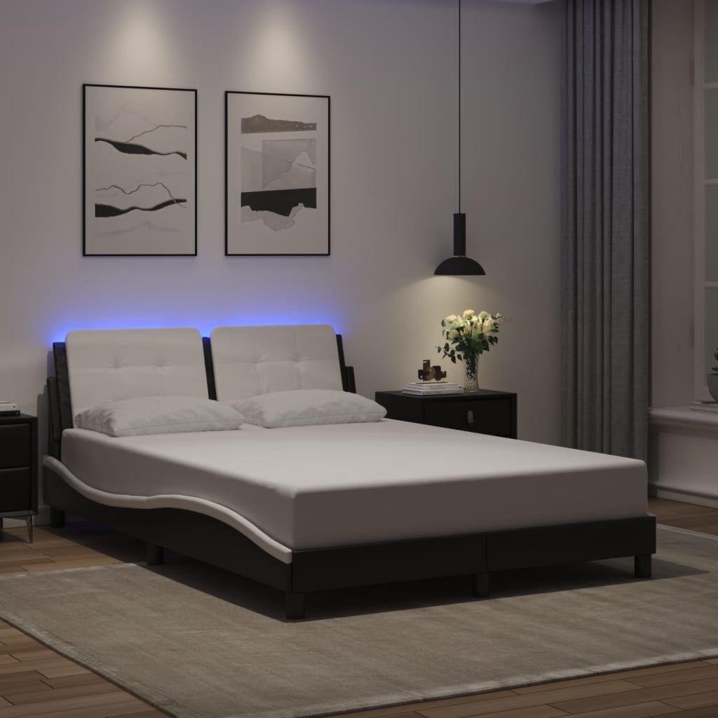 vidaXL Bed Frame with LED without Mattress Black and White 137x187 cm Double