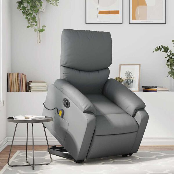 vidaXL Electric Stand up Massage Recliner Chair Grey Faux Leather