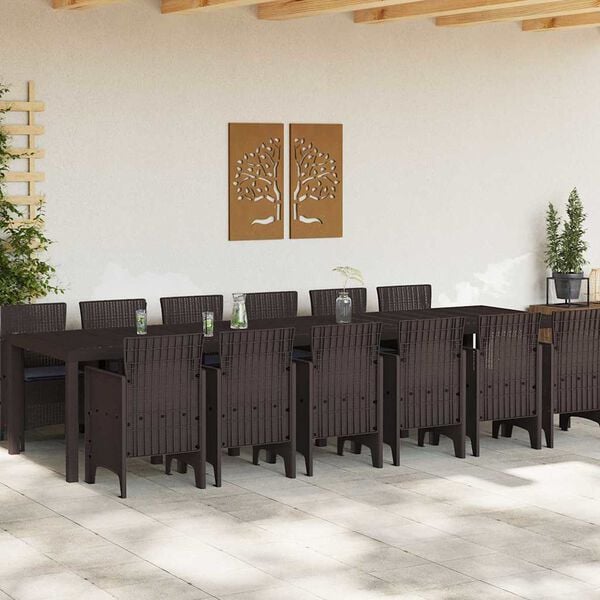 vidaXL Garden Dining Set 13 pcs Brown Polt rattan