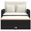 vidaXL Garden Sofa with Cushions 2-Seater Black Poly Rattan&Acacia Wood