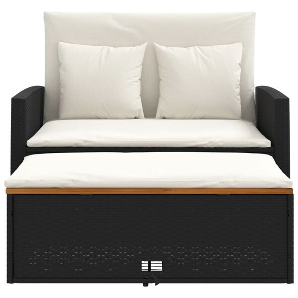 vidaXL Garden Sofa with Cushions 2-Seater Black Poly Rattan&Acacia Wood