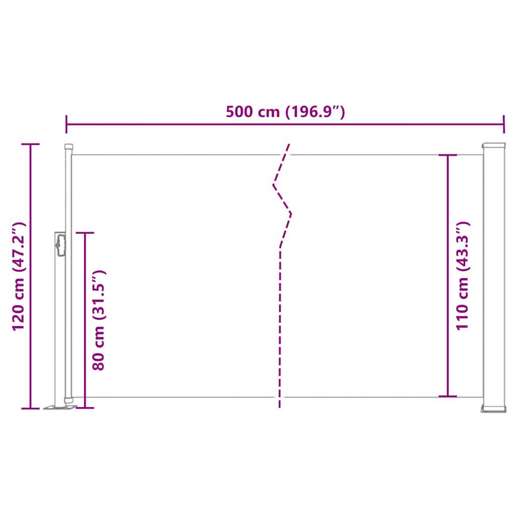vidaXL Patio Retractable Side Awning 120x500 cm Grey