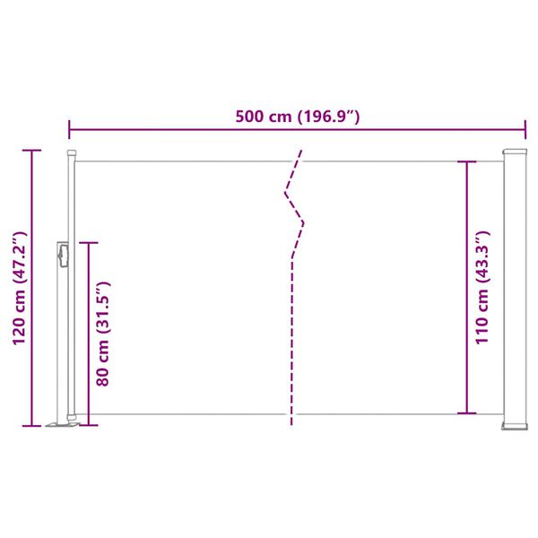 vidaXL Patio Retractable Side Awning 120x500 cm Grey