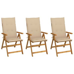 vidaXL Folding Garden Chairs 3 pcs with Cushions Solid Acacia Wood