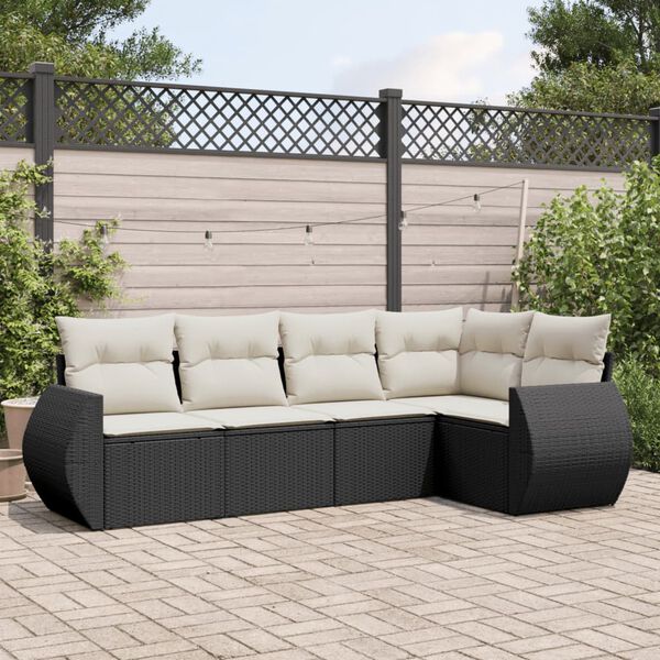 vidaXL 5 Piece Garden Sofa Set with Cushions Black Poly Rattan
