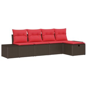 vidaXL Garden Sofa Set with Cushion 5 pcs Brown Poly Rattan
