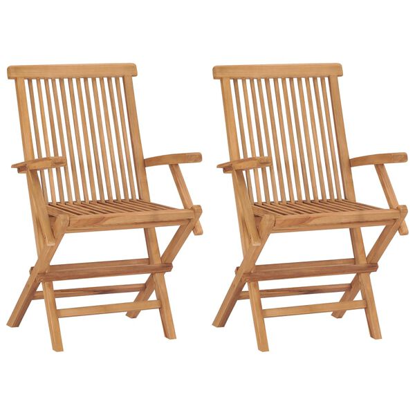 vidaXL Garden Chairs with Black Cushions 2 pcs Solid Teak Wood