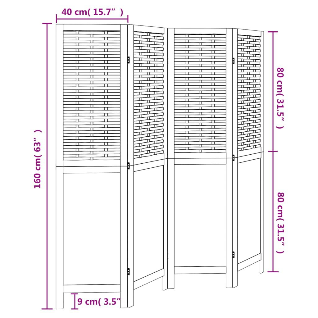 vidaXL Room Divider 4 Panels White Solid Wood Paulownia