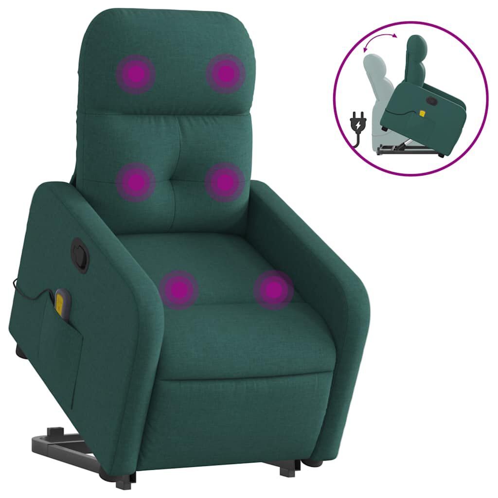 vidaXL Stand up Massage Recliner Chair Dark Green Fabric