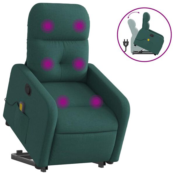 vidaXL Stand up Massage Recliner Chair Dark Green Fabric