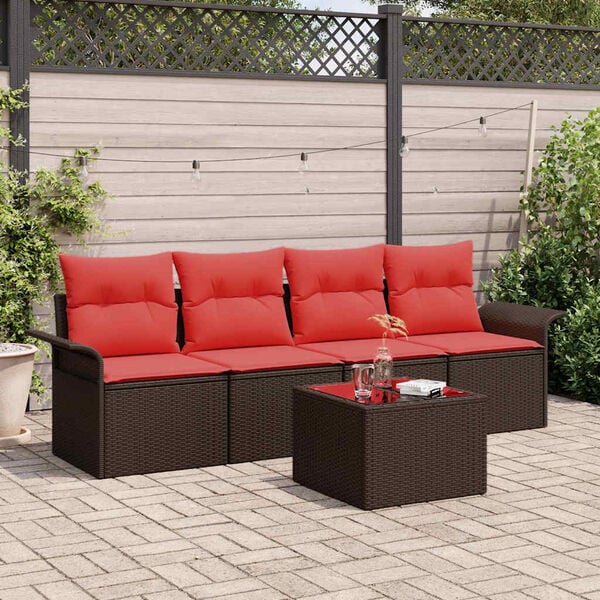 vidaXL Garden Sofa Set 5 pcs Brown Poly rattan