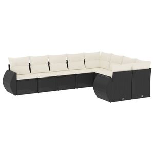 vidaXL 9 Piece Garden Sofa Set with Cushions Black Poly Rattan
