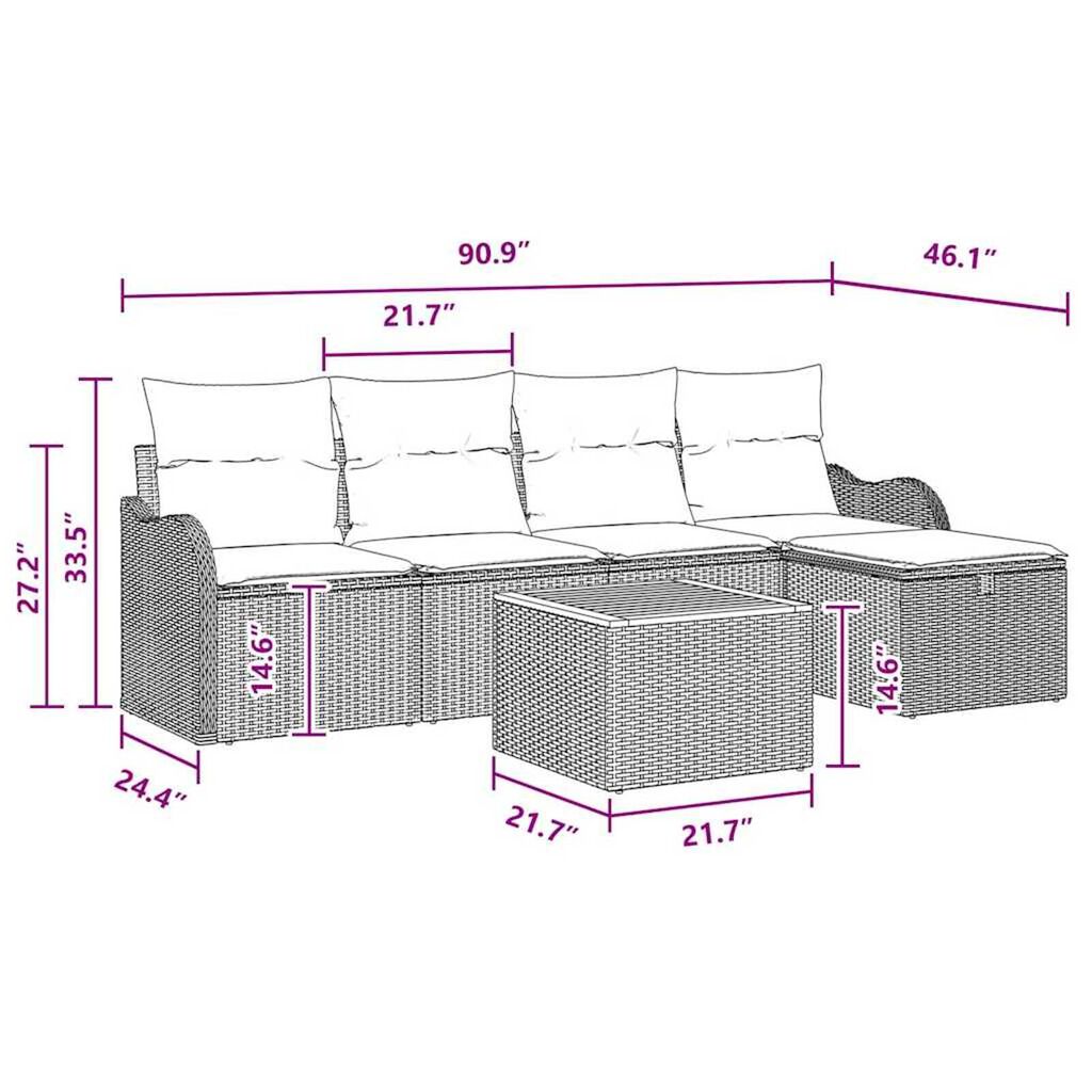 vidaXL Garden Sofa Set with Cushion 6 pcs Grey Poly rattan
