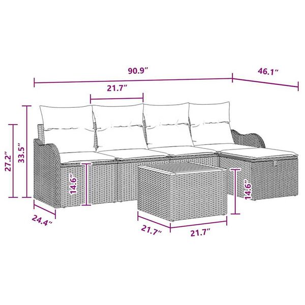 vidaXL Garden Sofa Set with Cushion 6 pcs Grey Poly rattan