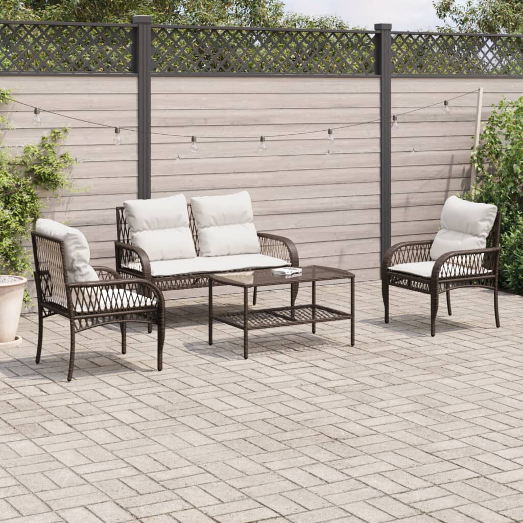 vidaXL 4 Piece Garden Sofa Set with Cushions Brown Poly Rattan