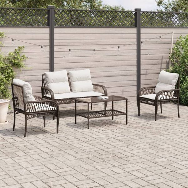 vidaXL 4 Piece Garden Sofa Set with Cushions Brown Poly Rattan