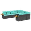vidaXL 10 Piece Garden Sofa Set with Cushions Black Poly Rattan